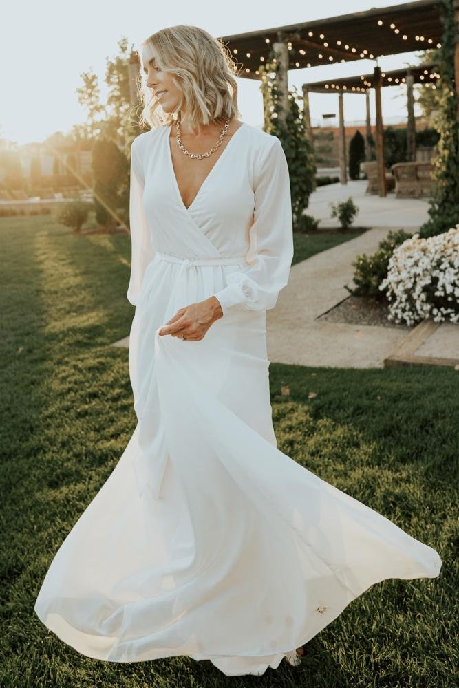 white maxi dress with sleeves